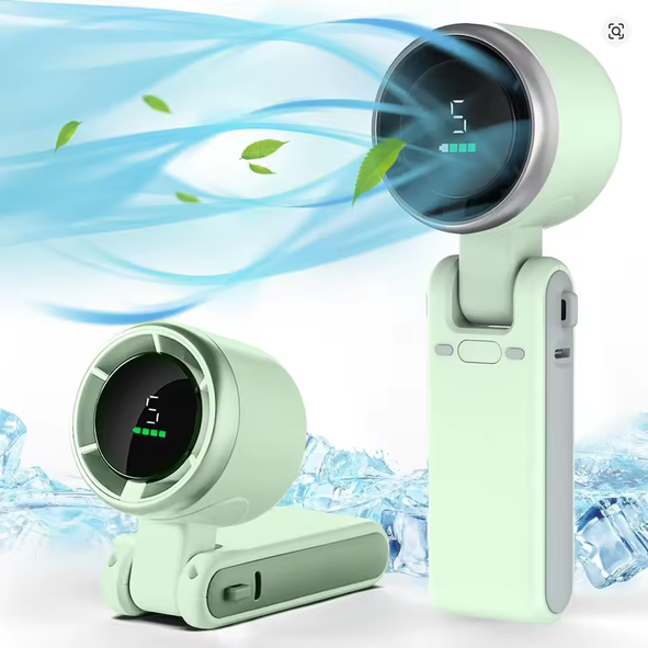 Mini foldable personal neck fan available in green and black colors