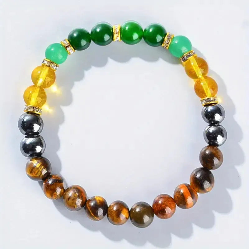 Unisex elastic stretch cord gemstone bracelet showing full circle layout