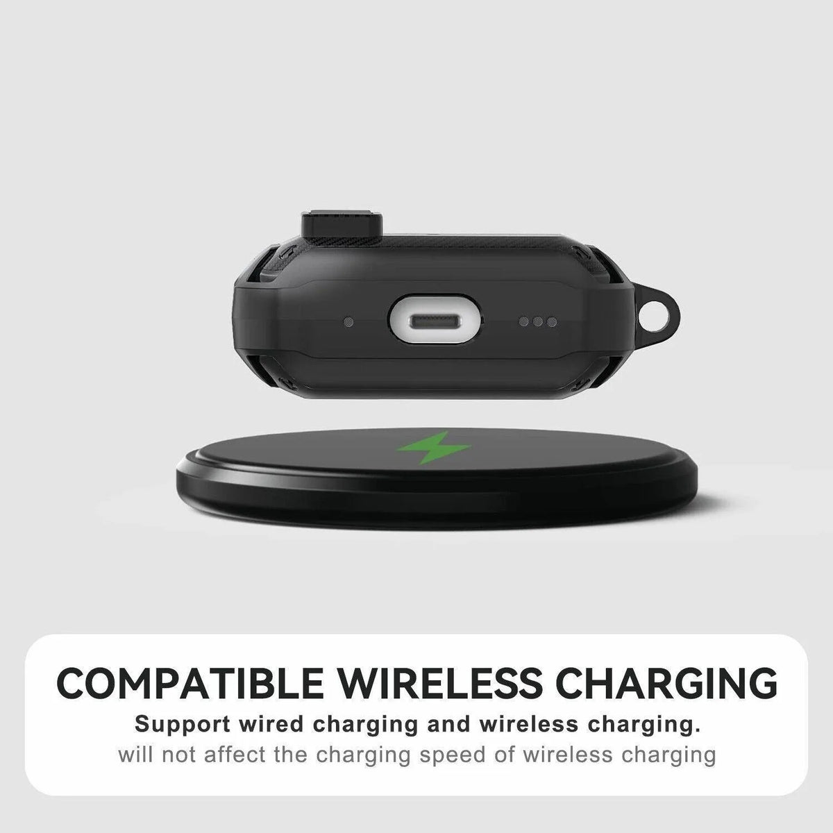 Wireless charging compatible shockproof case for AirPods Pro 2 resting on charging pad