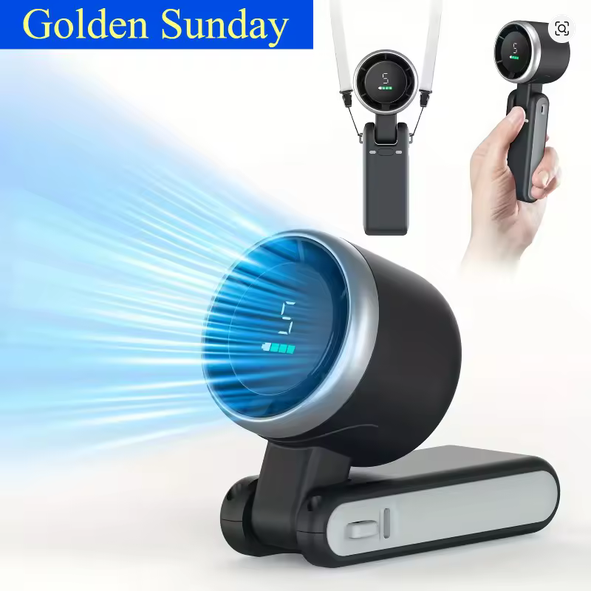 Rechargeable 3600mAh USB mini fan with lanyard attachment for outdoor travel cooling